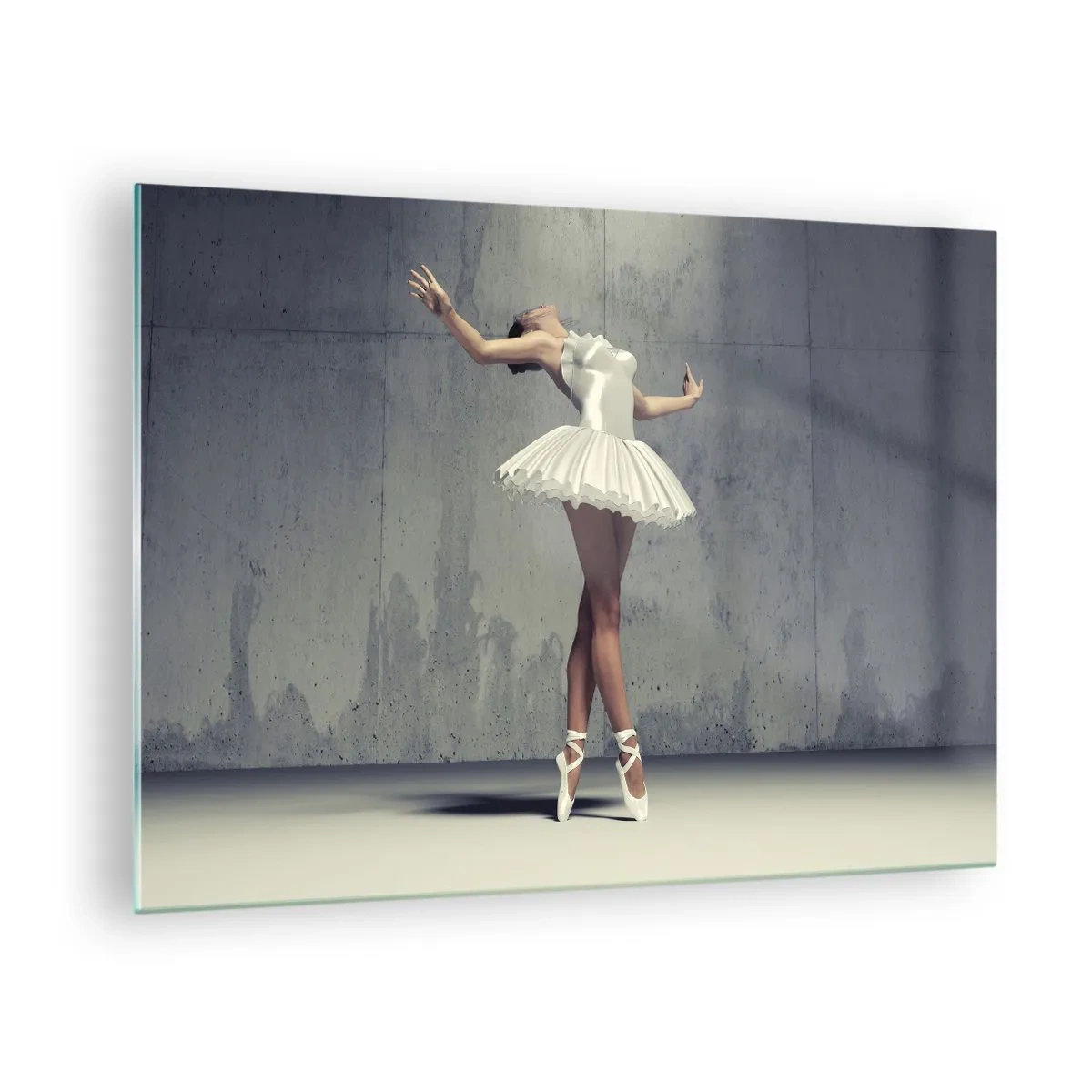 Glass picture - A ballerina in a white dress against a raw wall - 70x50cm - Light like a Bird - Modern wall decoration for the living room and bedroom ARTTOR