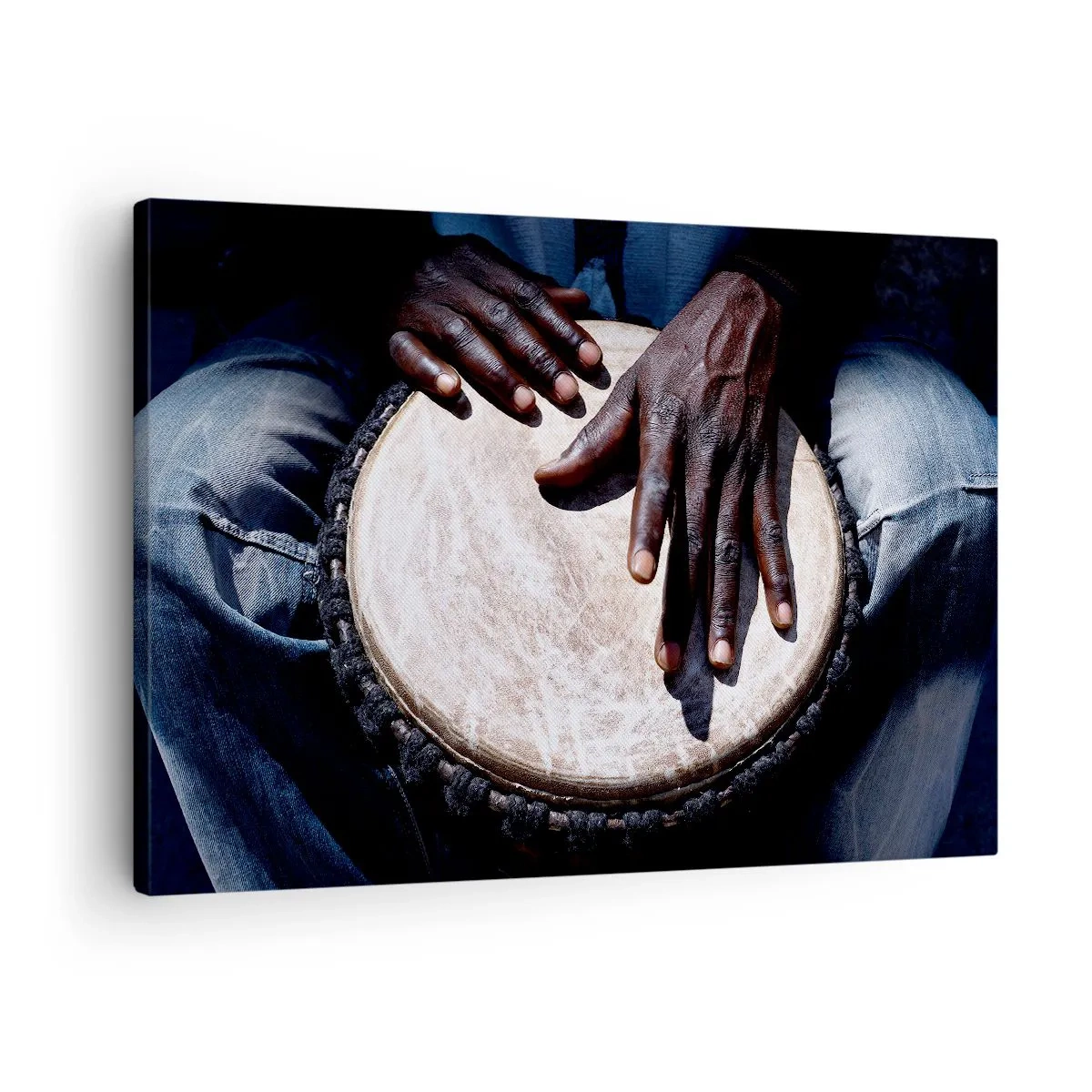 Canvas picture - Hands playing a djembe drum in a dynamic composition - 70x50cm - Live at Your Own Rhythm - Modern wall decoration for the living room and bedroom ARTTOR