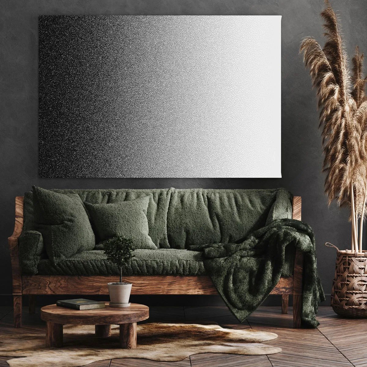 Canvas picture - Minimalist black and white gradient in point - 70x50cm - Towards Light - Modern wall decoration for the living room and bedroom ARTTOR