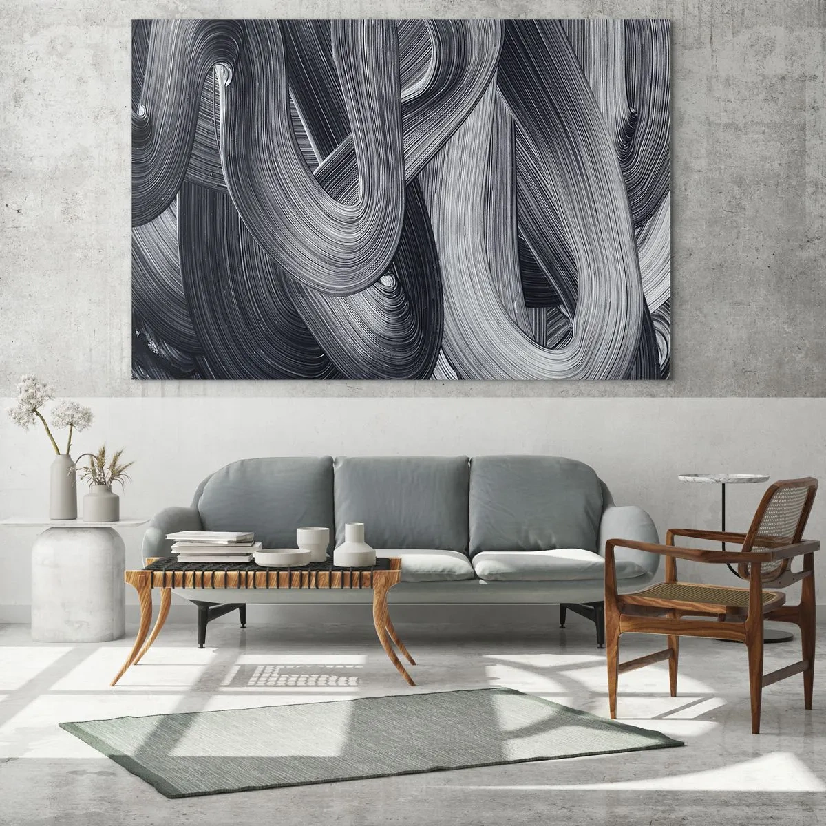 Glass picture - Abstract brush strokes in shades of black and gray - 70x50cm - Fluidity of Reality - Modern wall decoration for the living room and bedroom ARTTOR