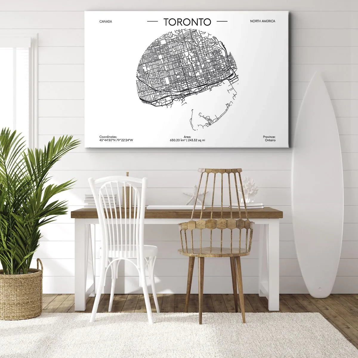 Canvas picture - A map of Toronto in a minimalist black and white style - 70x50cm - Anatomy of Toronto - Modern wall decoration for the living room and bedroom ARTTOR