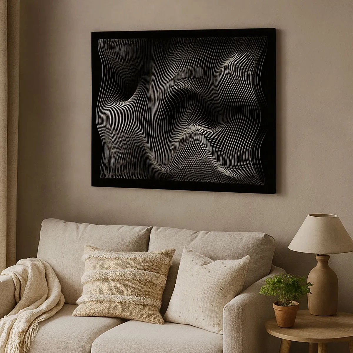 Canvas picture - Abstract white lines on a black background - 70x50cm - Dance of the Light in Space - Modern wall decoration for the living room and bedroom ARTTOR
