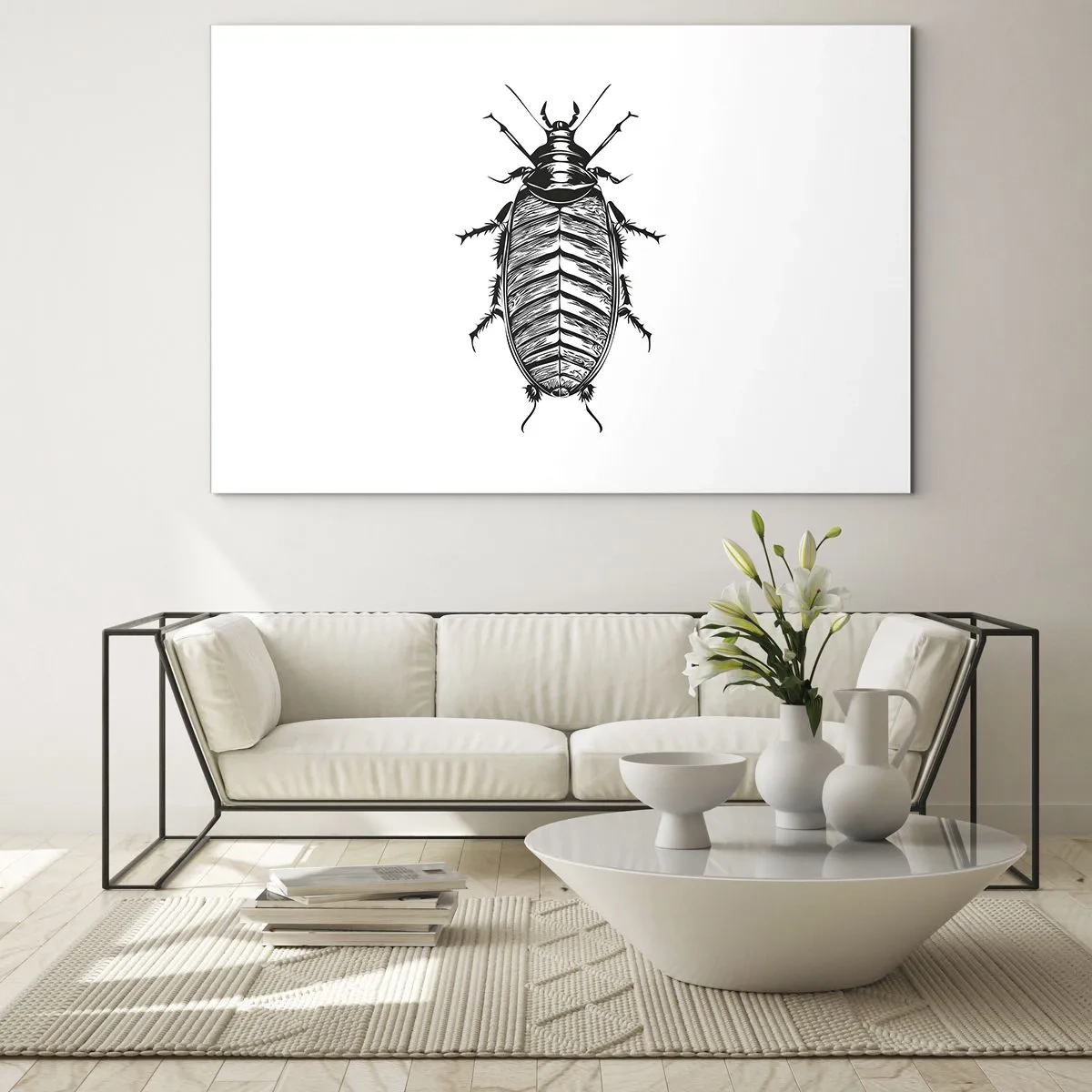 Glass picture - Black and white illustration of an insect on a white background - 70x50cm - What a Specimen - Modern wall decoration for the living room and bedroom ARTTOR
