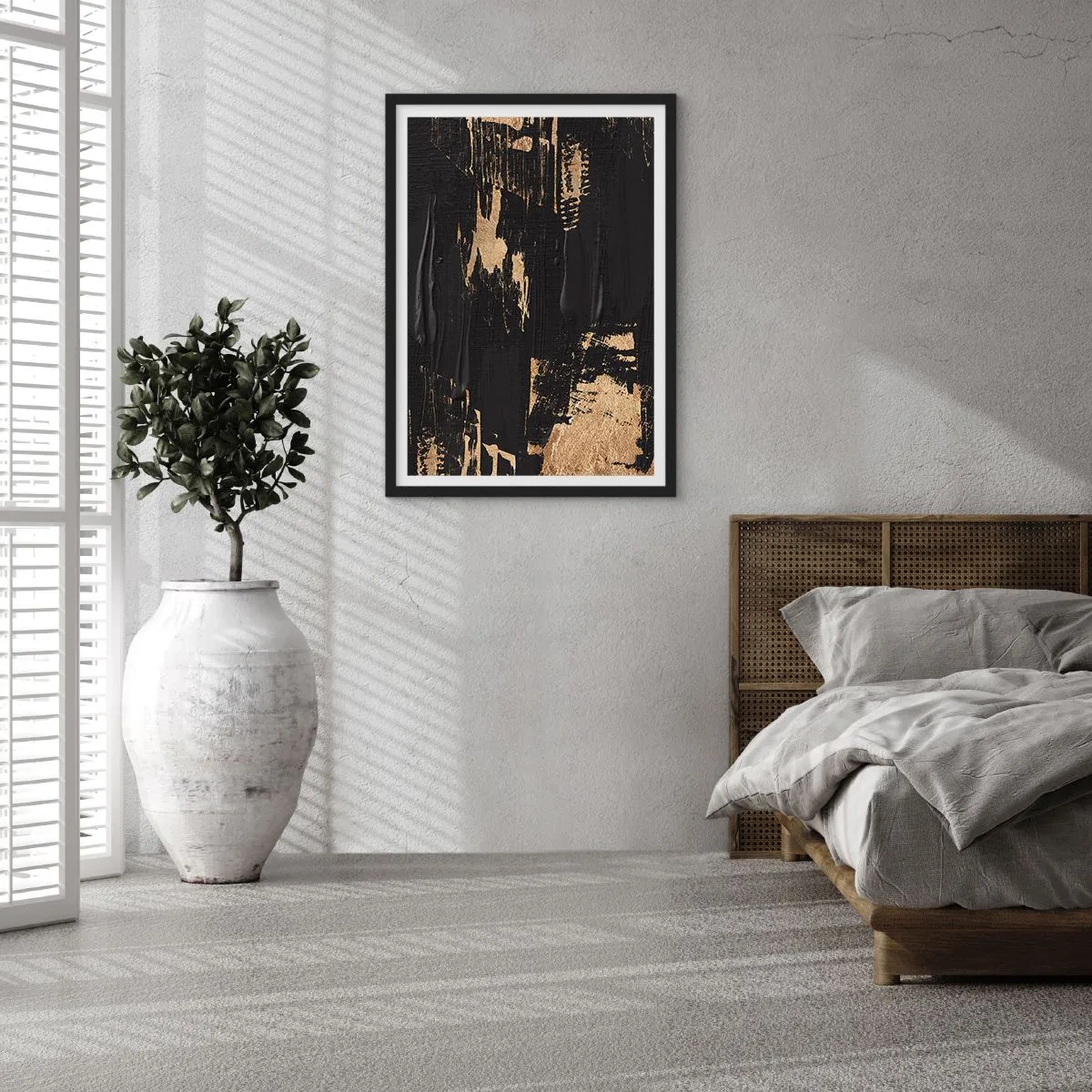 Poster in black frame - Abstract painting composition in black and gold - 50x70cm - Touch Mark - Modern wall decoration for the living room and bedroom ARTTOR