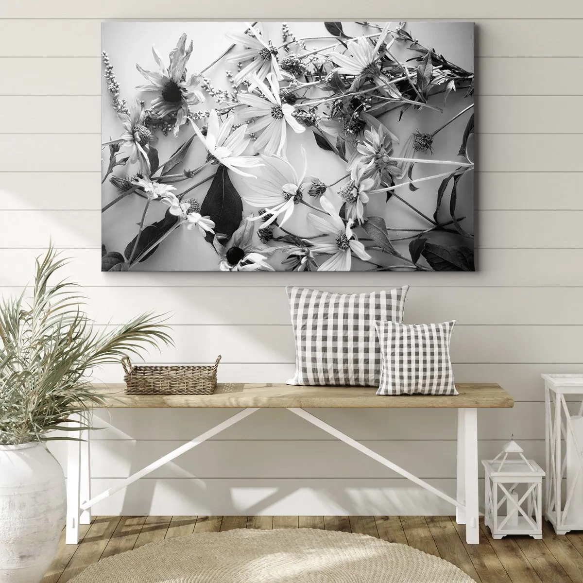 Canvas picture - Black and white flower arrangements in a subtle artistic style - 70x50cm - No-Bouquet of Flowers - Modern wall decoration for the living room and bedroom ARTTOR