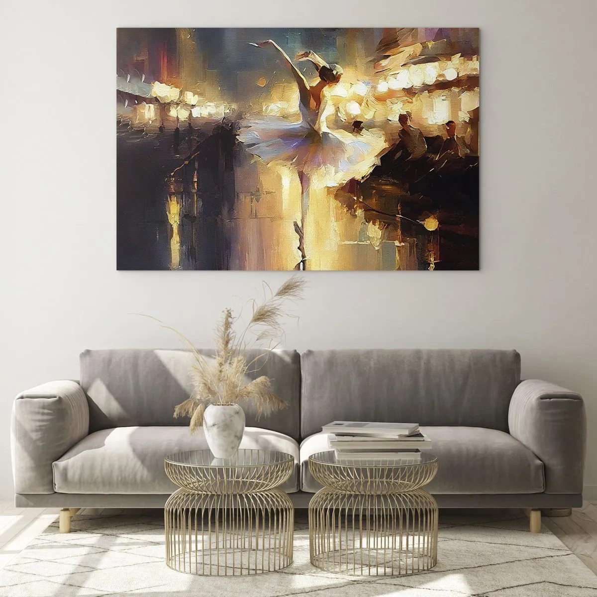 Glass picture - Ballerina in the light of city lights - 70x50cm - Miracle on the Street - Modern wall decoration for the living room and bedroom ARTTOR