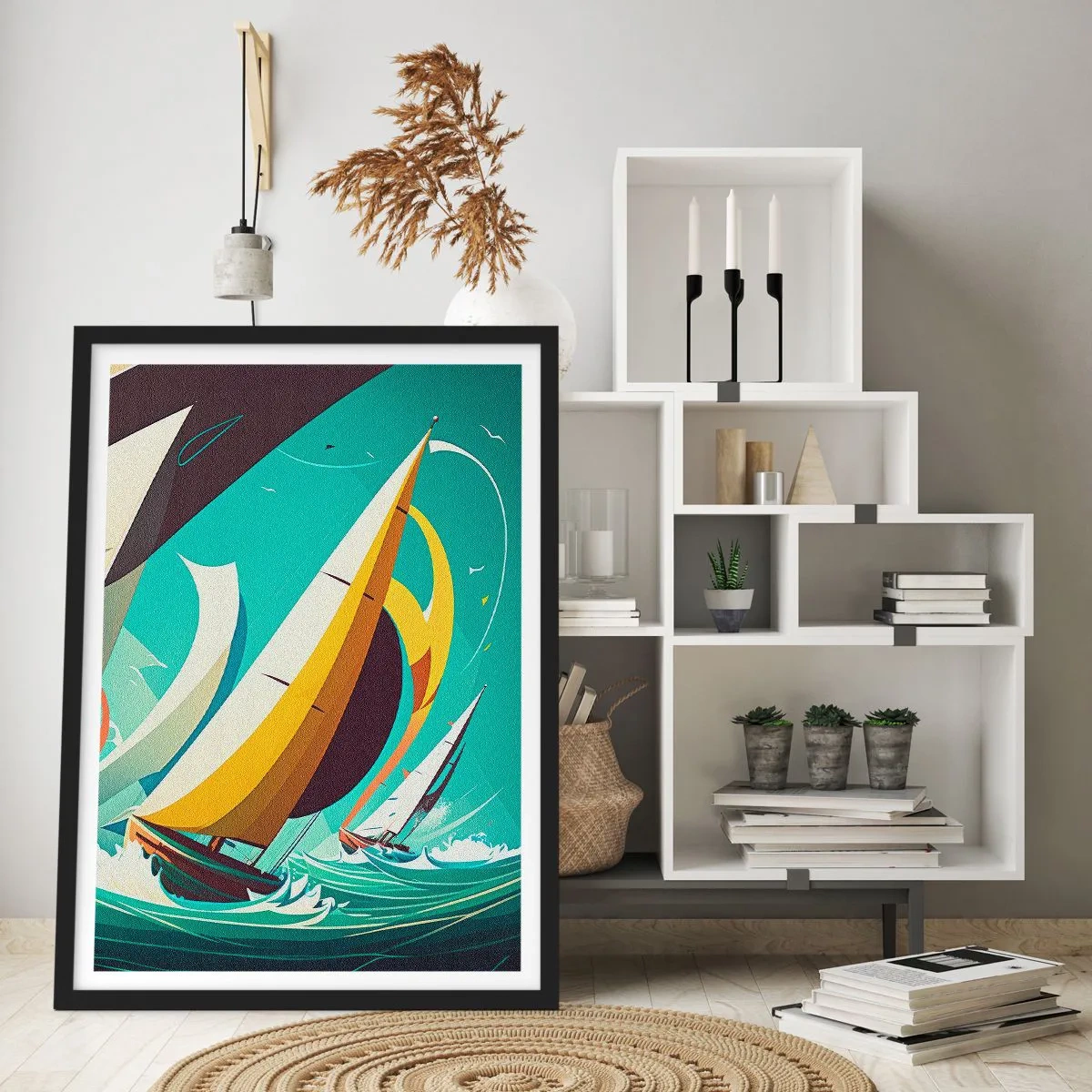 Poster in black frame - Abstract sailing regatta on a stormy sea - 50x70cm - Standing Up to Elements - Modern wall decoration for the living room and bedroom ARTTOR