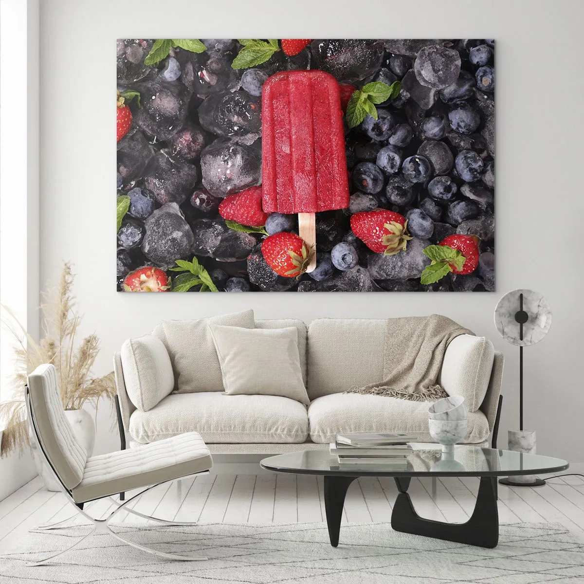 Glass picture - An ice stick among frozen fruit and mint leaves - 70x50cm - Flavour of Hot Summer - Modern wall decoration for the living room and bedroom ARTTOR