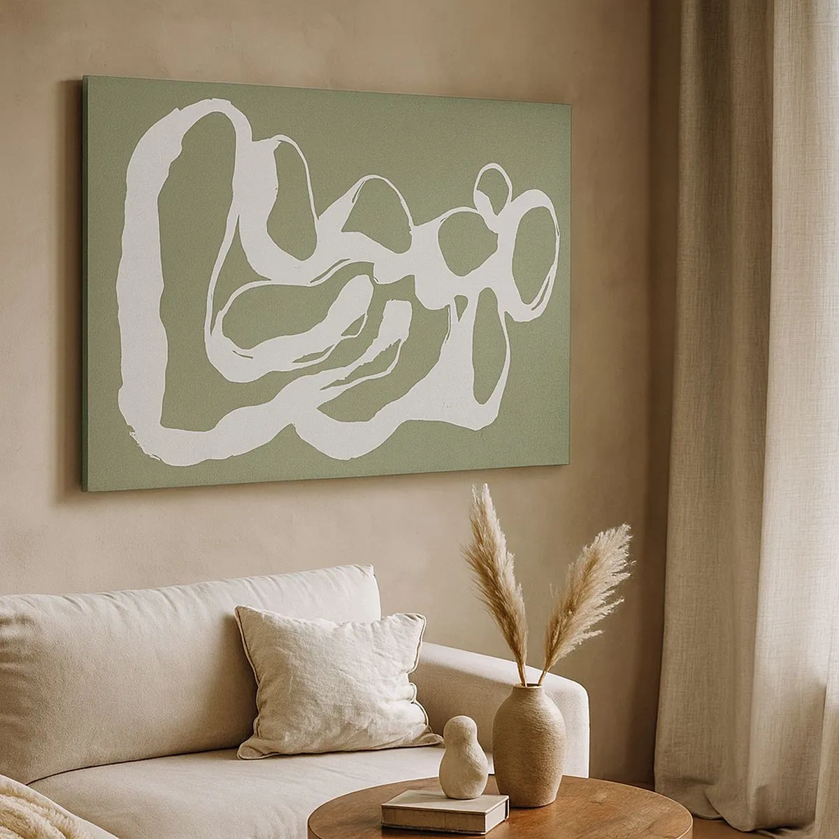 Canvas picture - Organic shapes in white on a green background - 70x50cm - The Call of Space - Modern wall decoration for the living room and bedroom ARTTOR