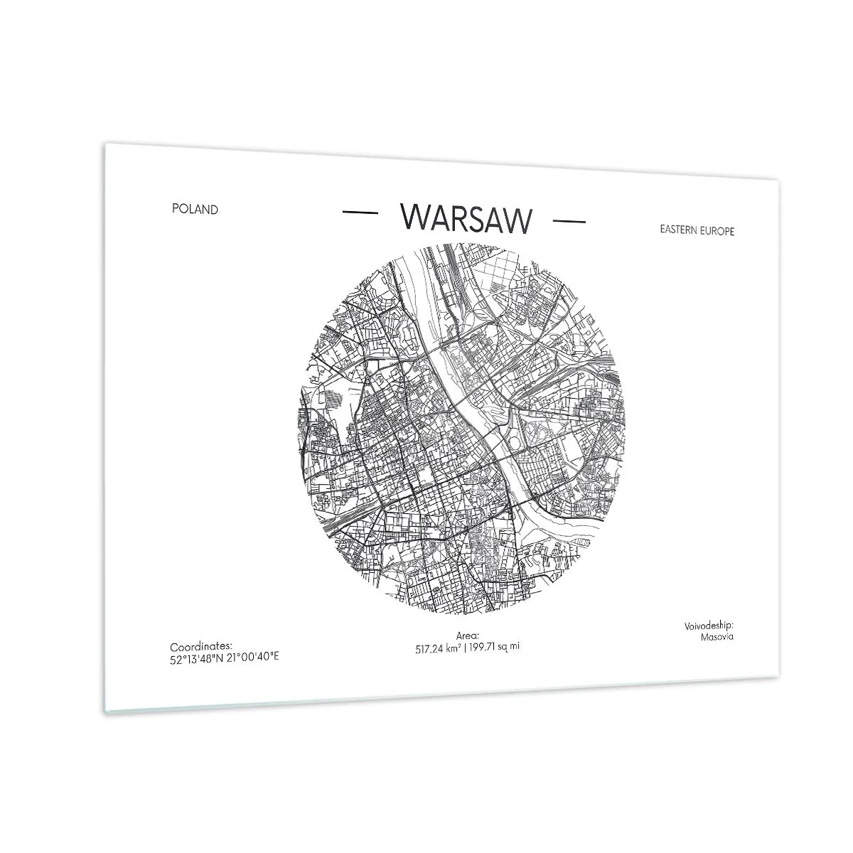 Glass picture - Map of Warsaw in the form of a graphic illustration - 70x50cm - Anatomy of Warsaw - Modern wall decoration for the living room and bedroom ARTTOR