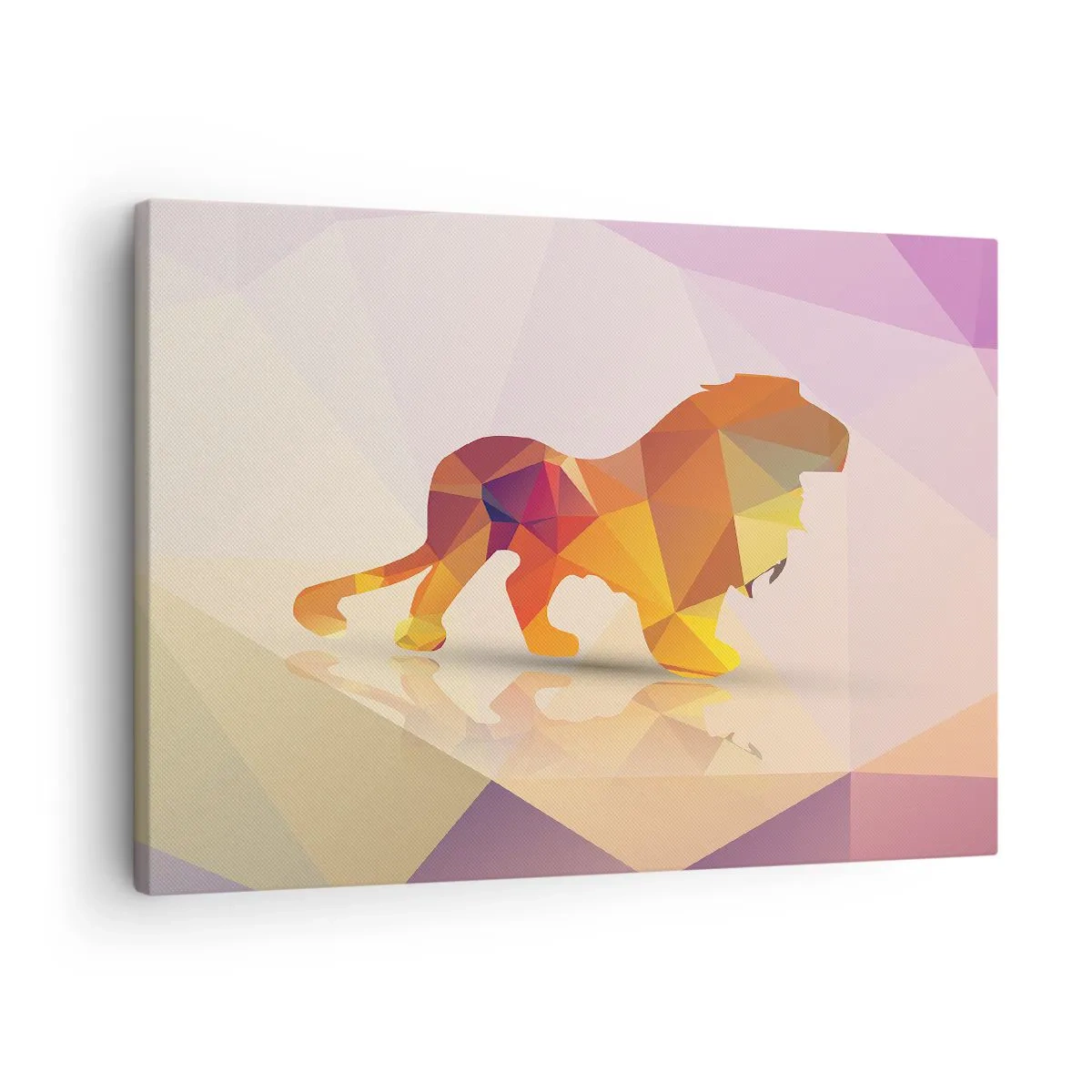 Canvas picture - Geometric silhouette of a lion in shades of yellow and orange - 70x50cm - Diamond King - Modern wall decoration for the living room and bedroom ARTTOR