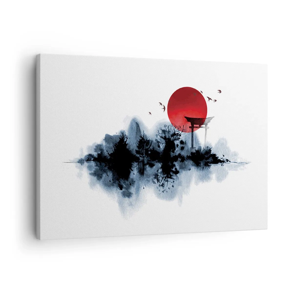 Canvas picture - Red sun over a picturesque landscape with torii - 70x50cm - Japanese View - Modern wall decoration for the living room and bedroom ARTTOR