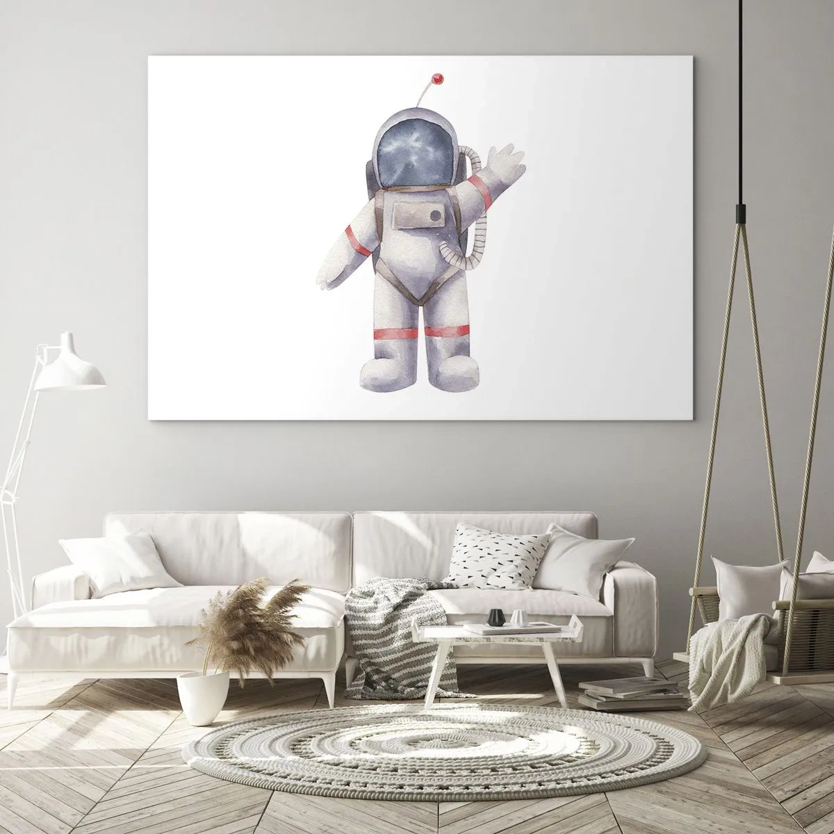 Glass picture - Astronaut waving in space - 70x50cm - So Long! - Modern wall decoration for the living room and bedroom ARTTOR