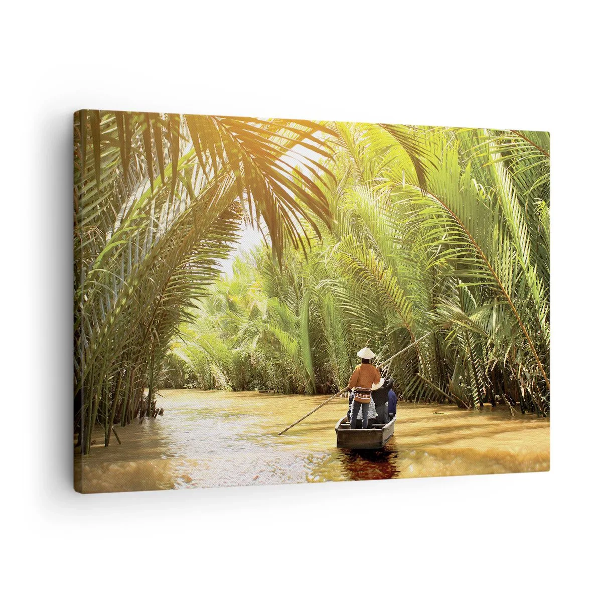 Canvas picture - A boat on a river surrounded by tropical vegetation - 70x50cm - Through a Palm Ravine - Modern wall decoration for the living room and bedroom ARTTOR