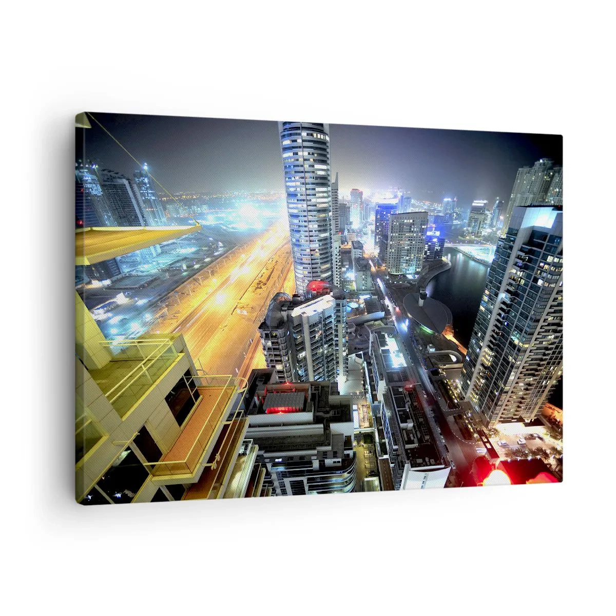 Canvas picture - Panorama of the night city with illuminated skyscrapers - 70x50cm - Miracle in the Desert - Modern wall decoration for the living room and bedroom ARTTOR