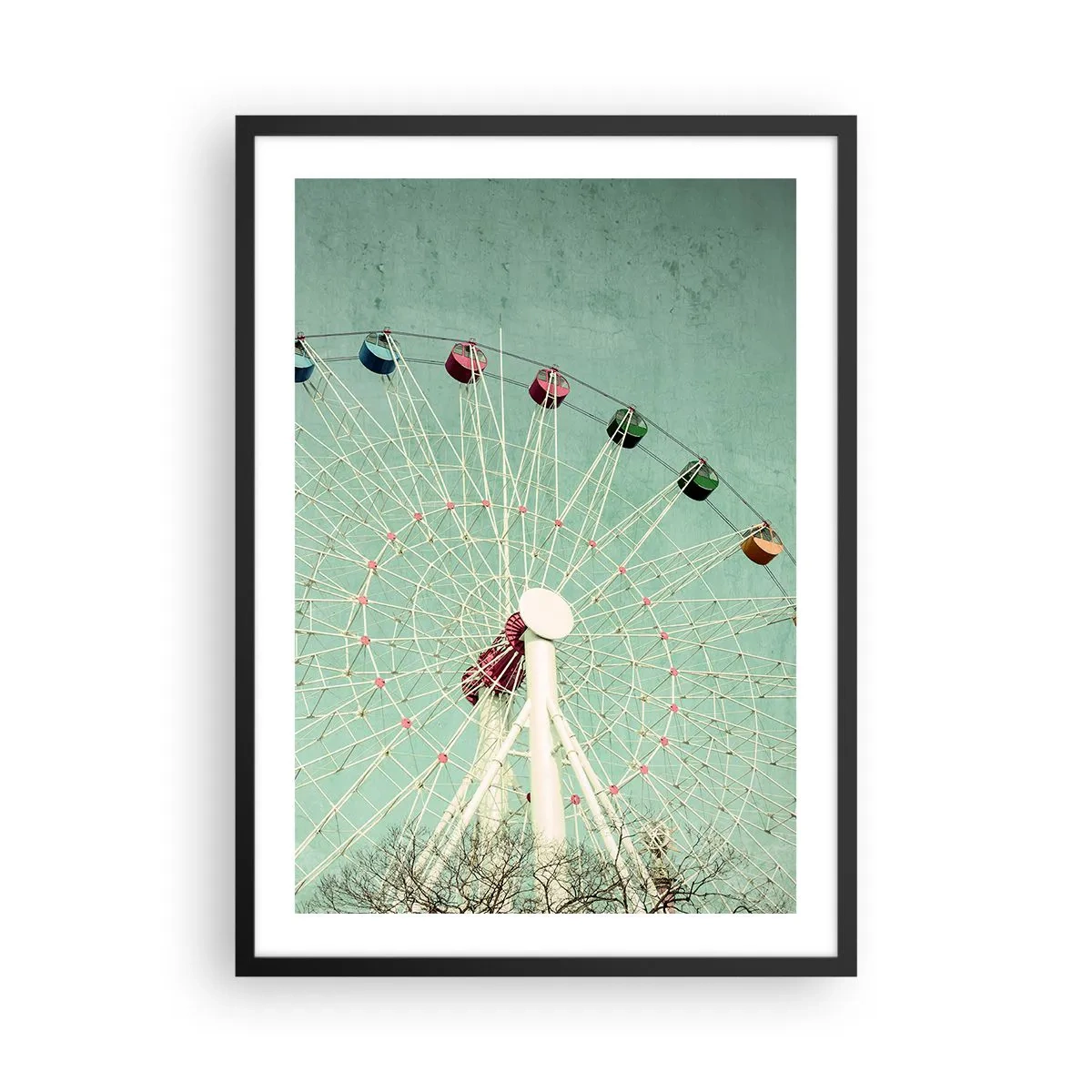 Poster in black frame - A retro Ferris wheel against a mint sky - 50x70cm - Come Have Fun - Modern wall decoration for the living room and bedroom ARTTOR