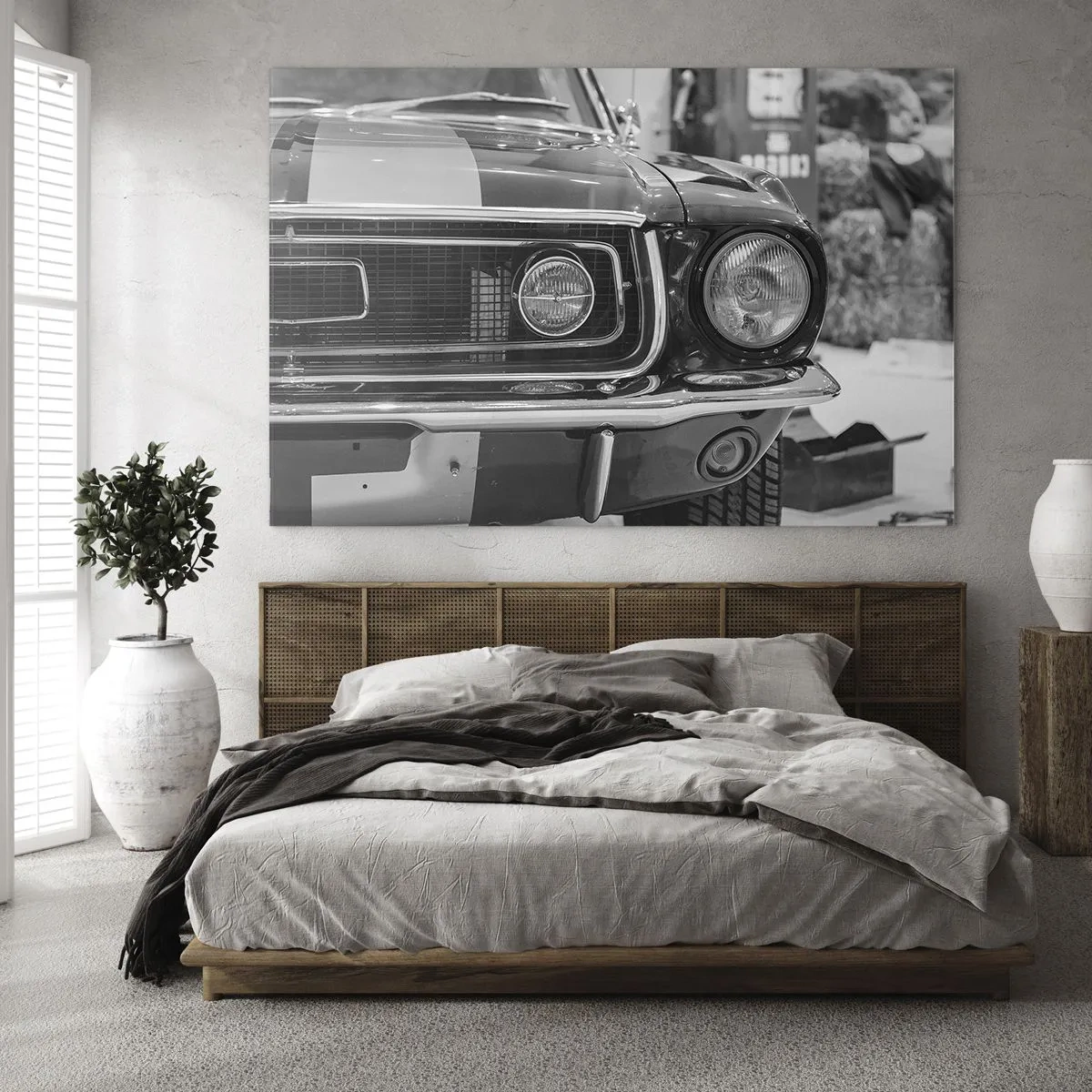 Glass picture - Close-up of the front of a classic racing car - 70x50cm - Rough Ride - Modern wall decoration for the living room and bedroom ARTTOR