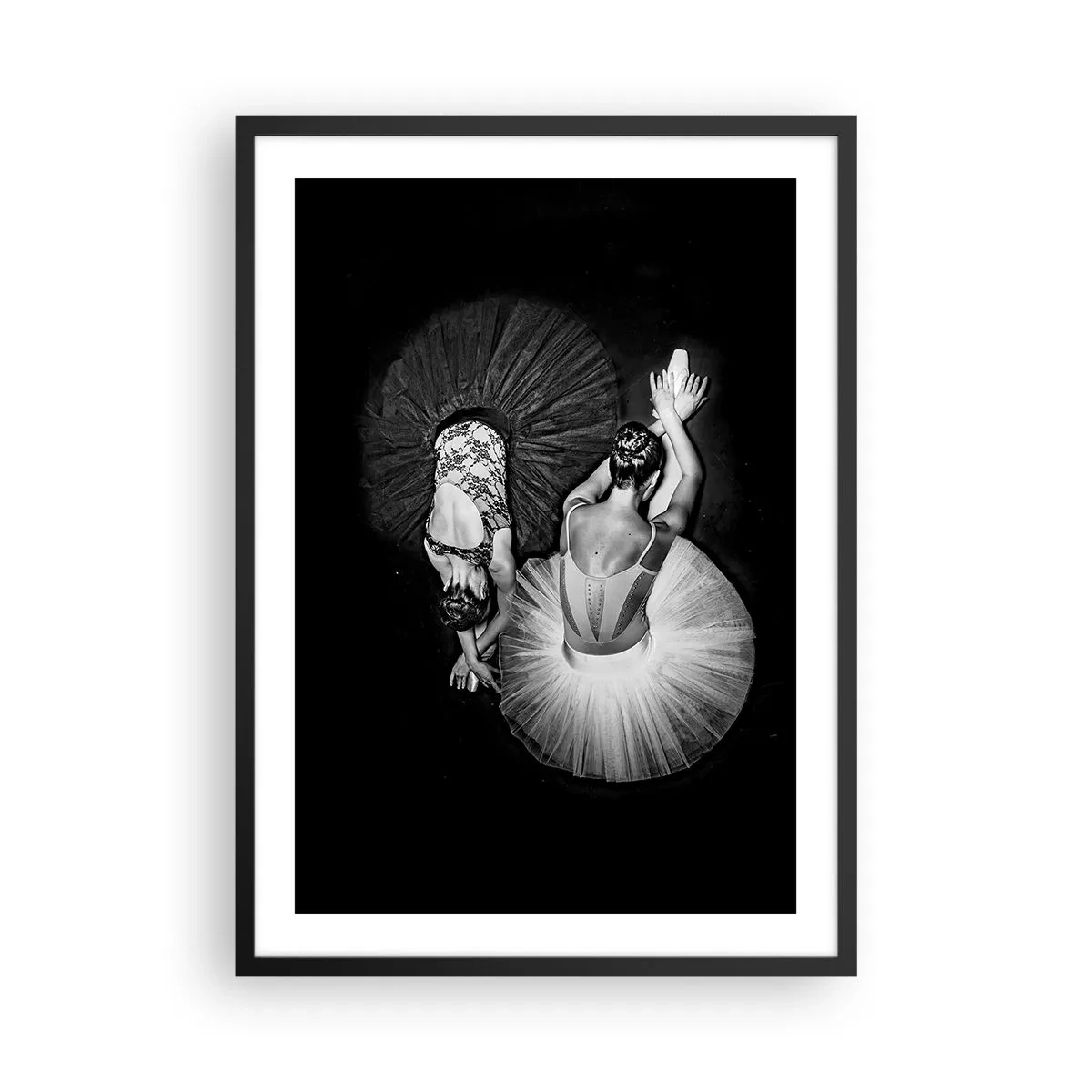 Poster in black frame - Ballerinas in a black and white shot seen from above - 50x70cm - Yin and Yang - Ideal Balance - Modern wall decoration for the living room and bedroom ARTTOR