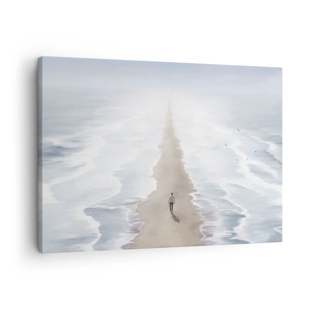Canvas picture - A figure on a lonely road amidst a vast water landscape - 70x50cm - Bright Future - Modern wall decoration for the living room and bedroom ARTTOR