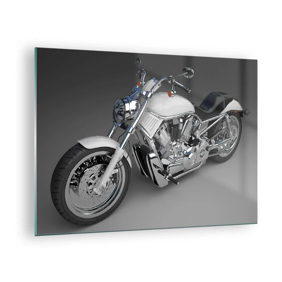 Glass picture - A stylish motorcycle on a gray background with a modern twist - 70x50cm - Makes You Want to Kneel - Modern wall decoration for the living room and bedroom ARTTOR