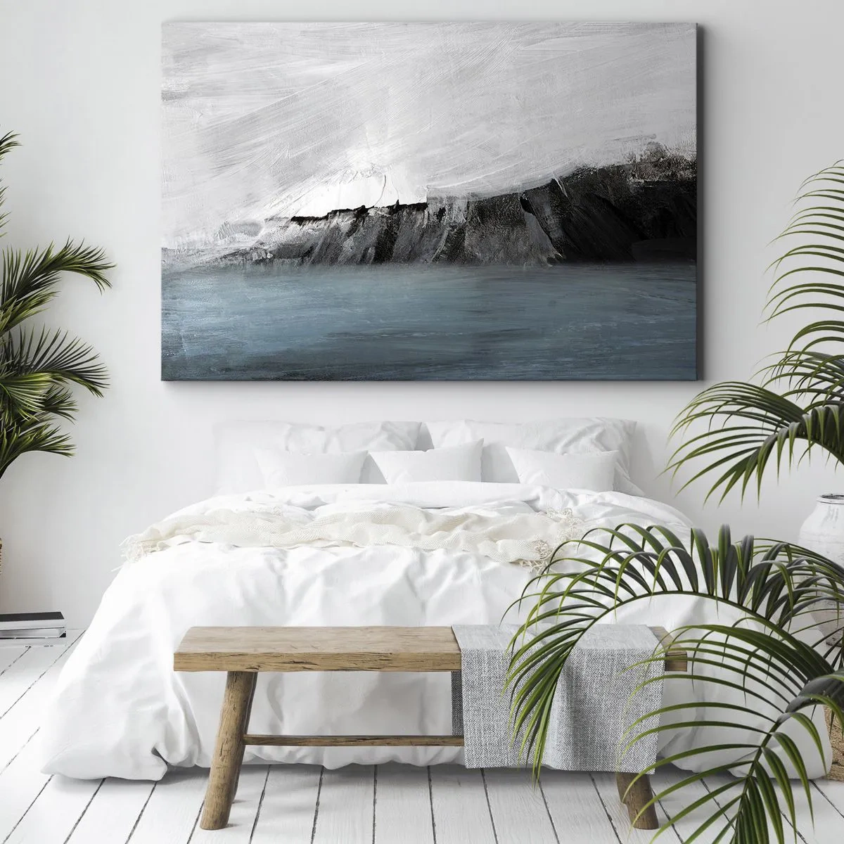 Canvas picture - Abstract landscape with water and a rocky shore - 70x50cm - Water-Earth: Clash of Elements - Modern wall decoration for the living room and bedroom ARTTOR