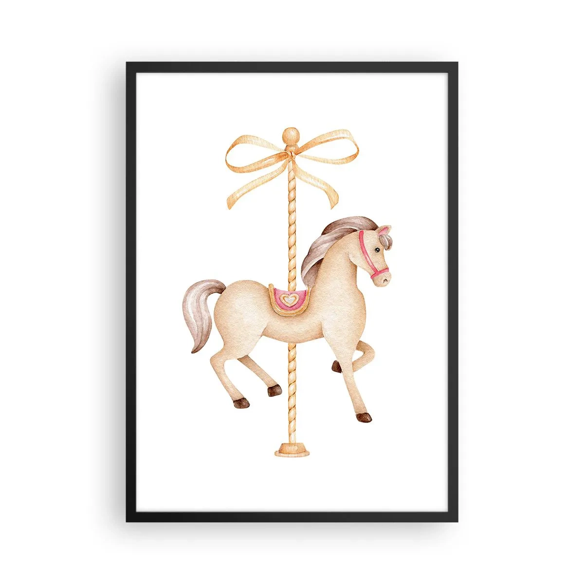 Poster in black frame - A delicate illustration of a carousel horse in pastels - 50x70cm - Graceful Trot - Modern wall decoration for the living room and bedroom ARTTOR