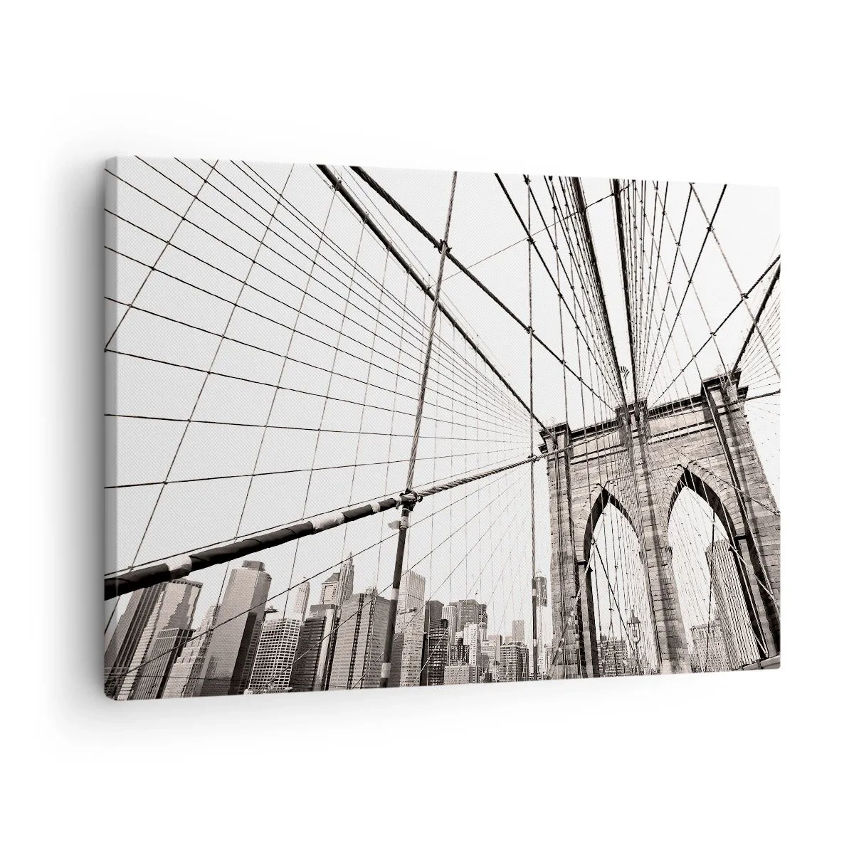 Canvas picture - The Brooklyn Bridge in monochrome - 70x50cm - New York Cathedral - Modern wall decoration for the living room and bedroom ARTTOR