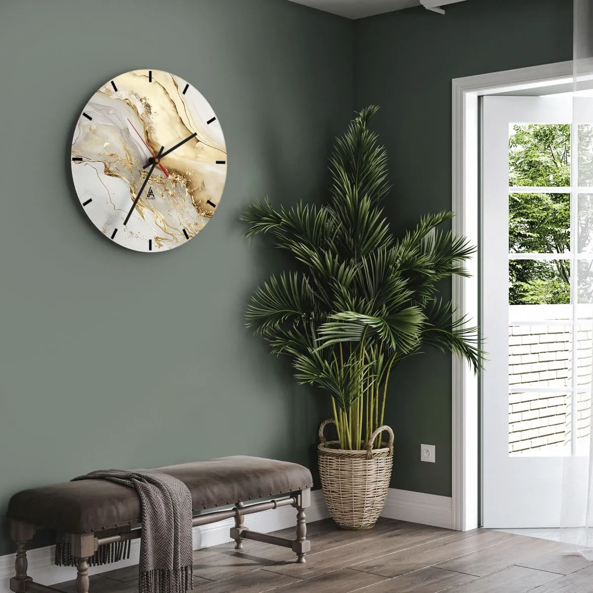 Wall clock - Clock on glass - Gold abstract splash on a beige and white background - 30x30cm - Abstract: Beauty and Good - Modern wall decoration for the living room, kitchen, and bedroom ARTTOR