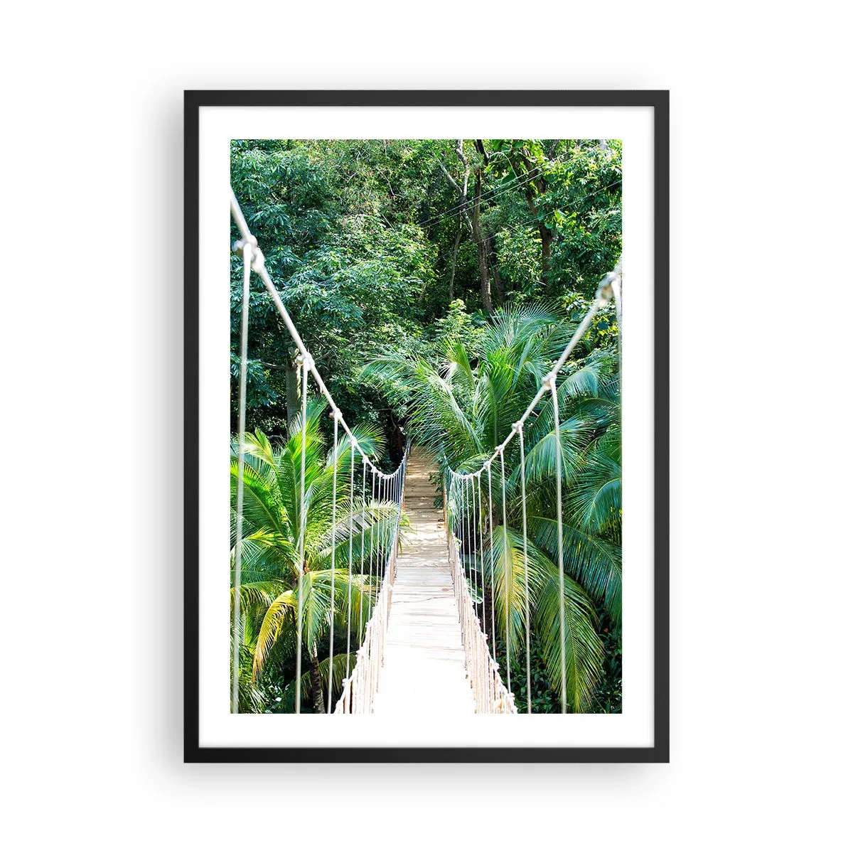 Poster in black frame - A hanging bridge in a tropical rainforest - 50x70cm - Welcome to the Jungle! - Modern wall decoration for the living room and bedroom ARTTOR