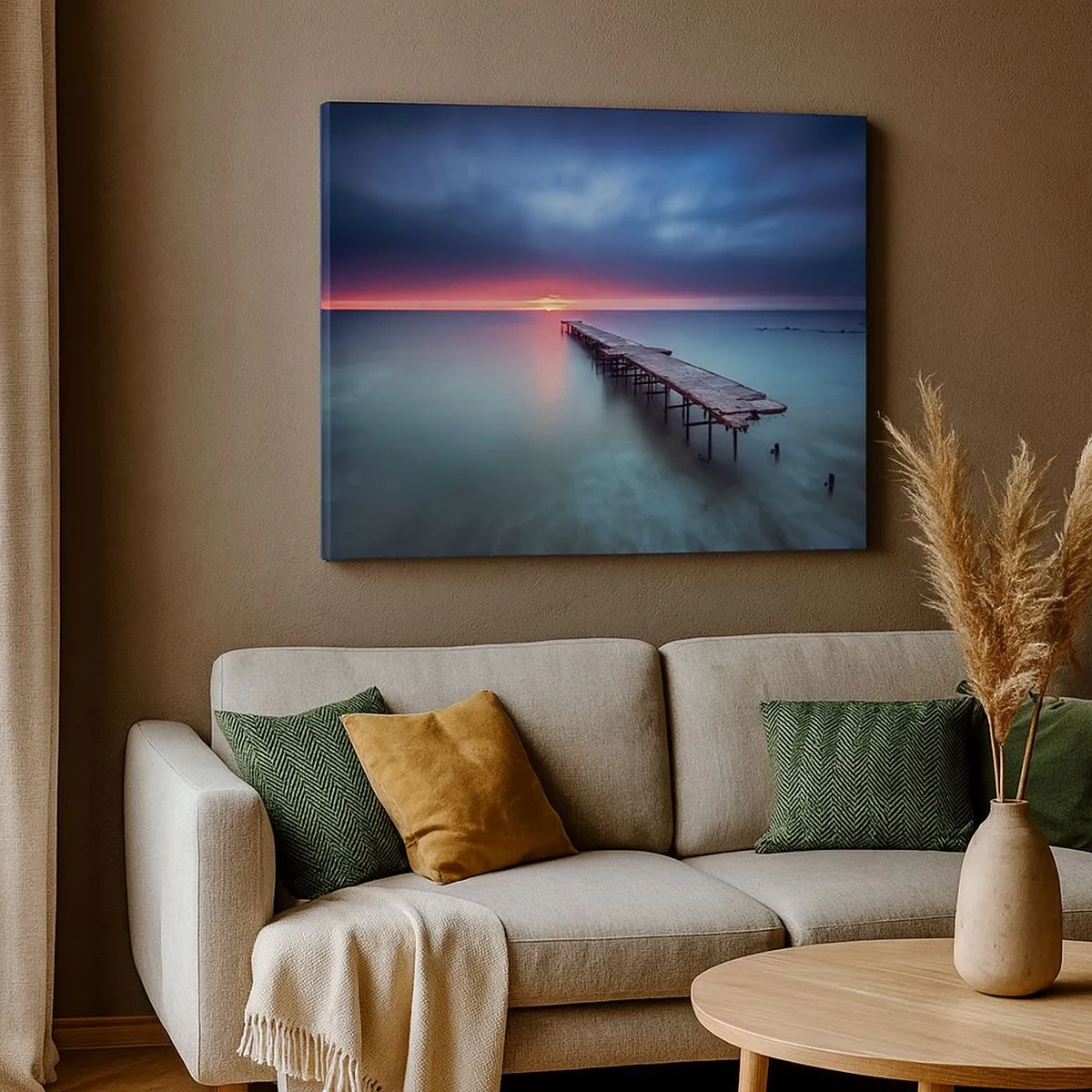 Canvas picture - A wooden pier leading straight out to sea at sunset - 70x50cm - Between Heaven and Earth - Modern wall decoration for the living room and bedroom ARTTOR