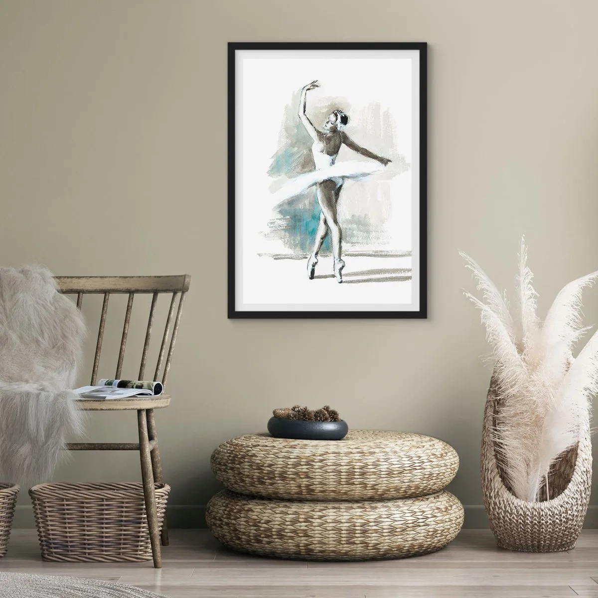 Poster in black frame - A ballet dancer in a white dress performing - 50x70cm - Enchanted into a Swan - Modern wall decoration for the living room and bedroom ARTTOR