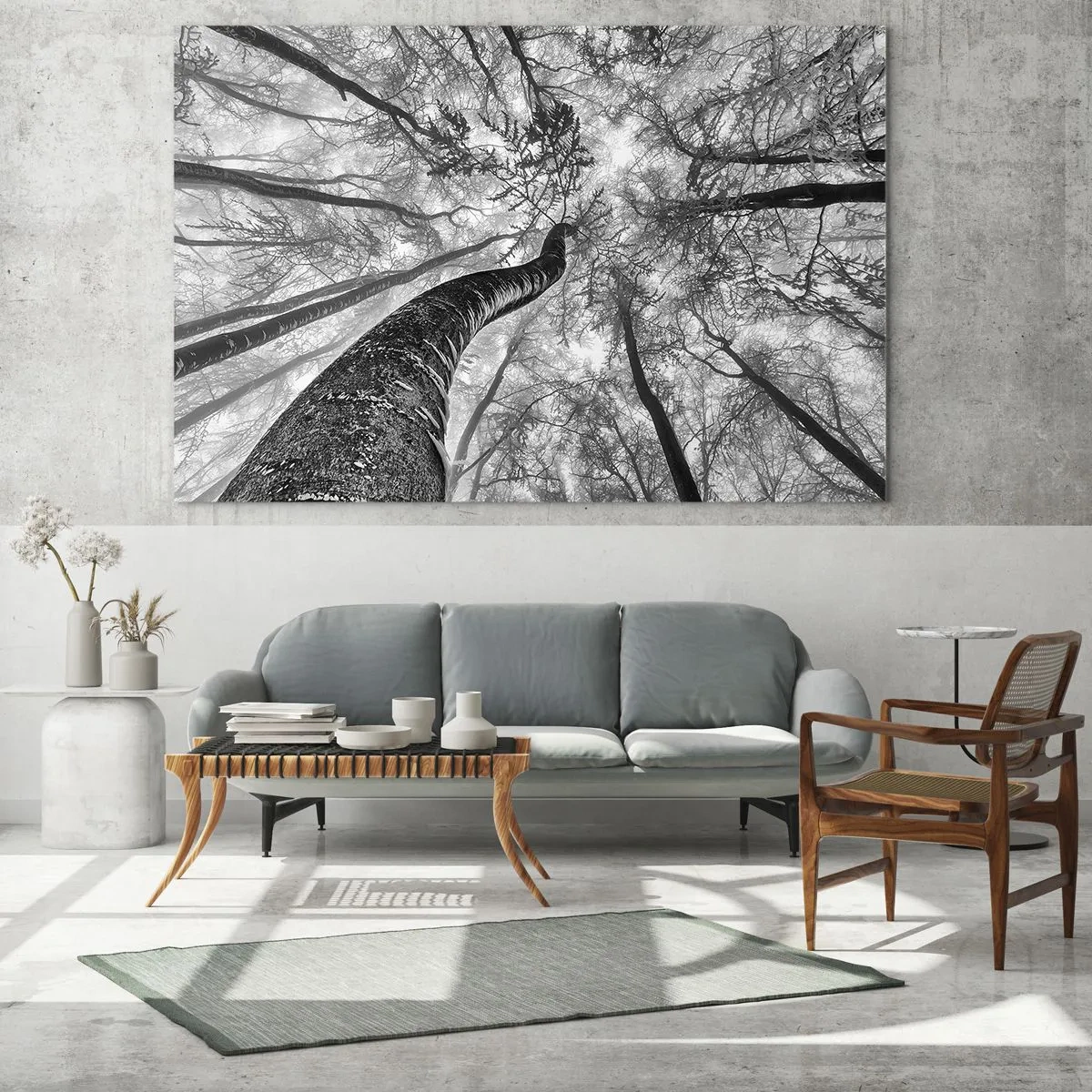 Glass picture - Black and white trees photographed from below towards the sky - 70x50cm - Race for the Light - Modern wall decoration for the living room and bedroom ARTTOR