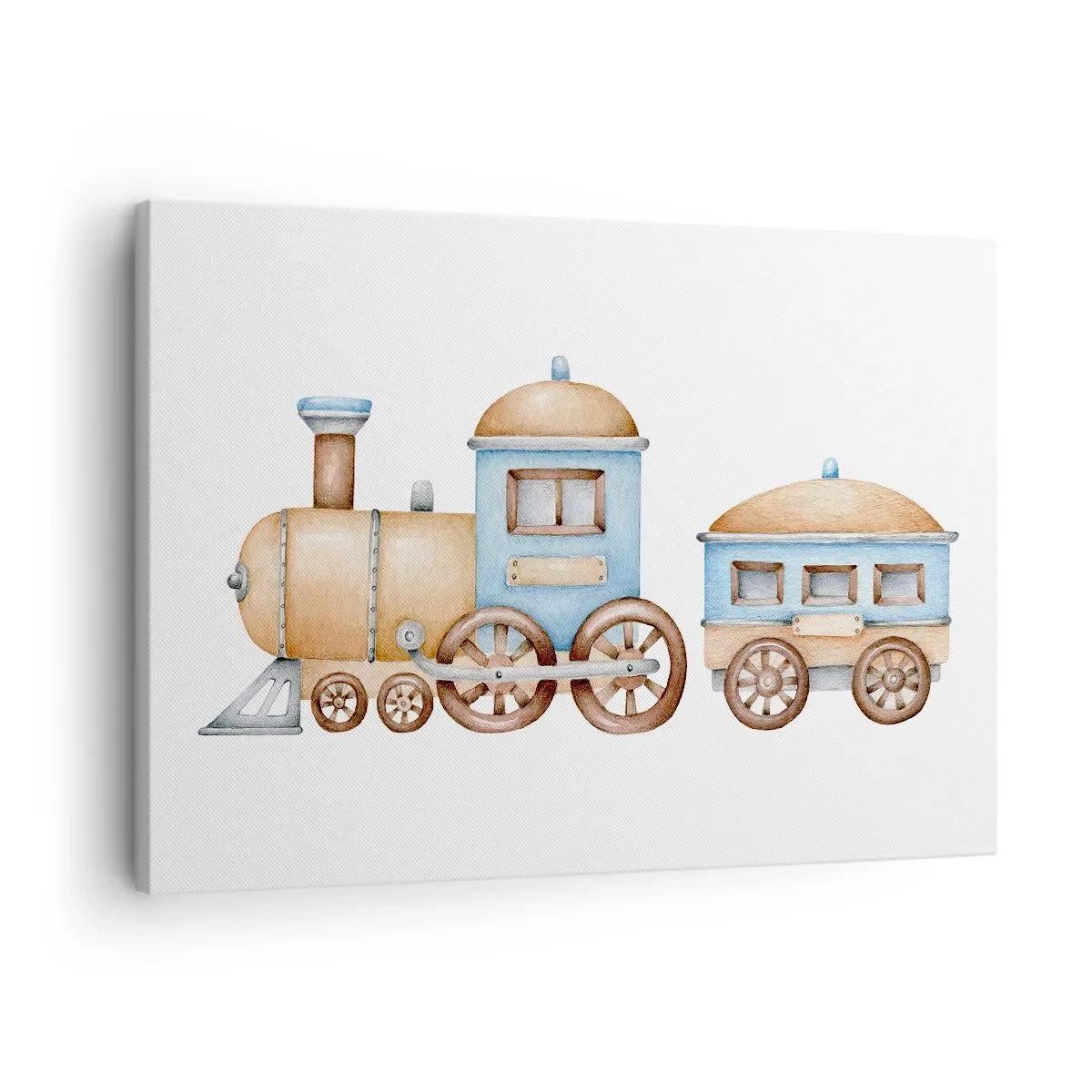 Canvas picture - Drawing of a train in pastel shades on a white background - 70x50cm - Standing at the Station… - Modern wall decoration for the living room and bedroom ARTTOR