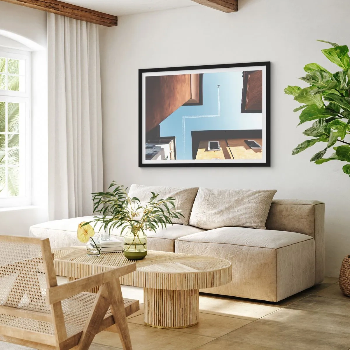 Poster in black frame - Above City Maze - 70x50 cm