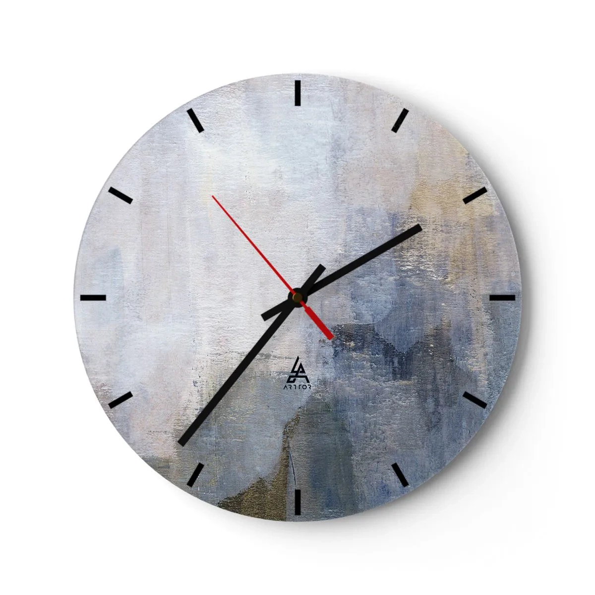 Wall clock - Clock on glass - Abstract composition in shades of blue and gray - 30x30cm - Tones and Chords of Colours - Modern wall decoration for the living room, kitchen, and bedroom ARTTOR