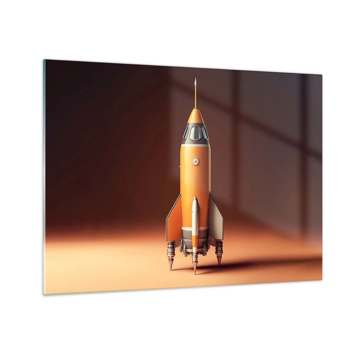 Glass picture - An orange rocket against a soft light background - 70x50cm - It Starts with a Dream - Modern wall decoration for the living room and bedroom ARTTOR