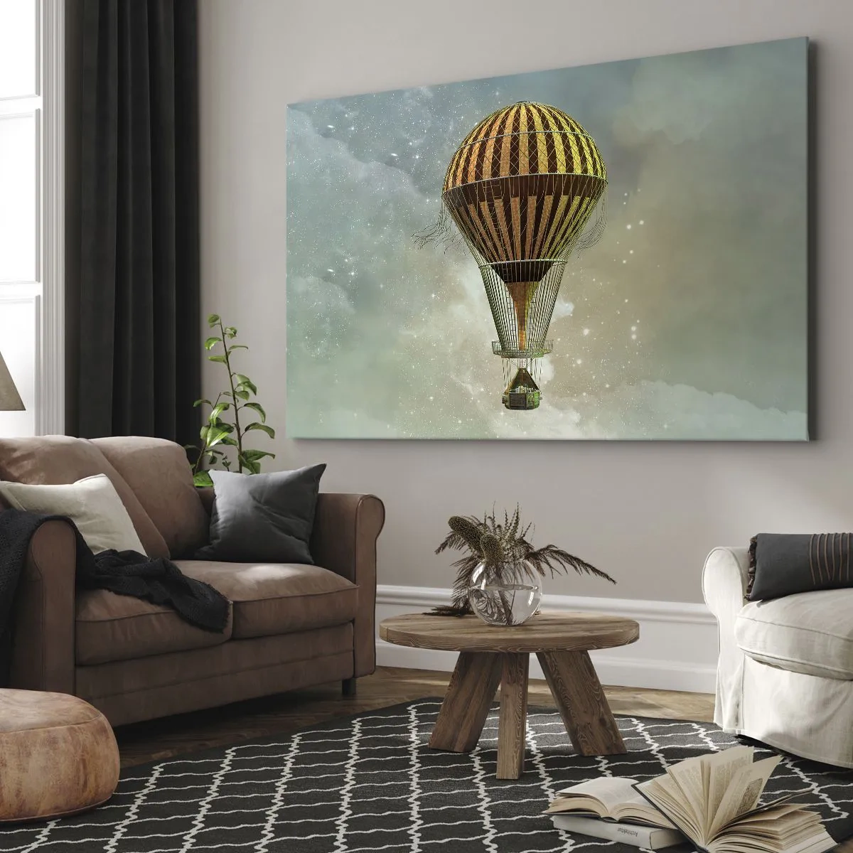 Canvas picture - A hot air balloon floating among the clouds - 70x50cm - Pioneer Flight - Modern wall decoration for the living room and bedroom ARTTOR