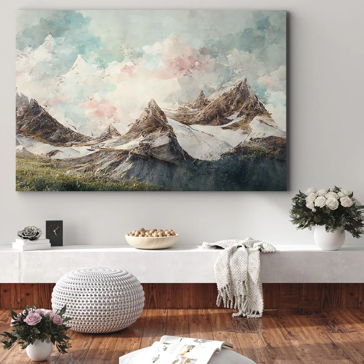 Canvas picture - Picturesque mountains with pastel skies - 70x50cm - Rocky Blades - Modern wall decoration for the living room and bedroom ARTTOR