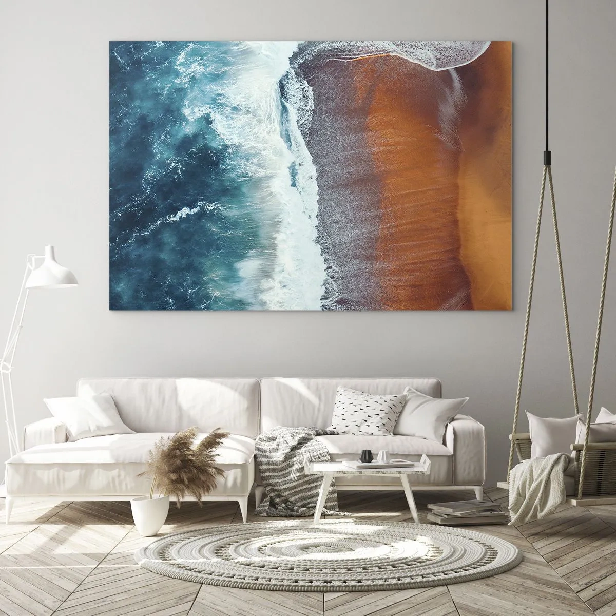 Glass picture - Aerial view of the ocean surface and beach shore - 70x50cm - Touch of the Ocean - Modern wall decoration for the living room and bedroom ARTTOR