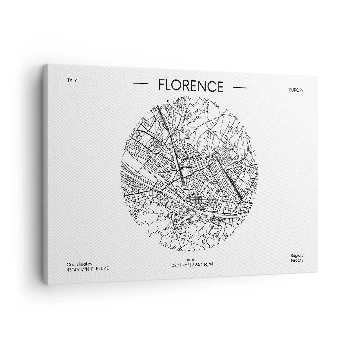 Canvas picture - A map of Florence in a minimalist black and white style - 70x50cm - Anatomy of Florence - Modern wall decoration for the living room and bedroom ARTTOR