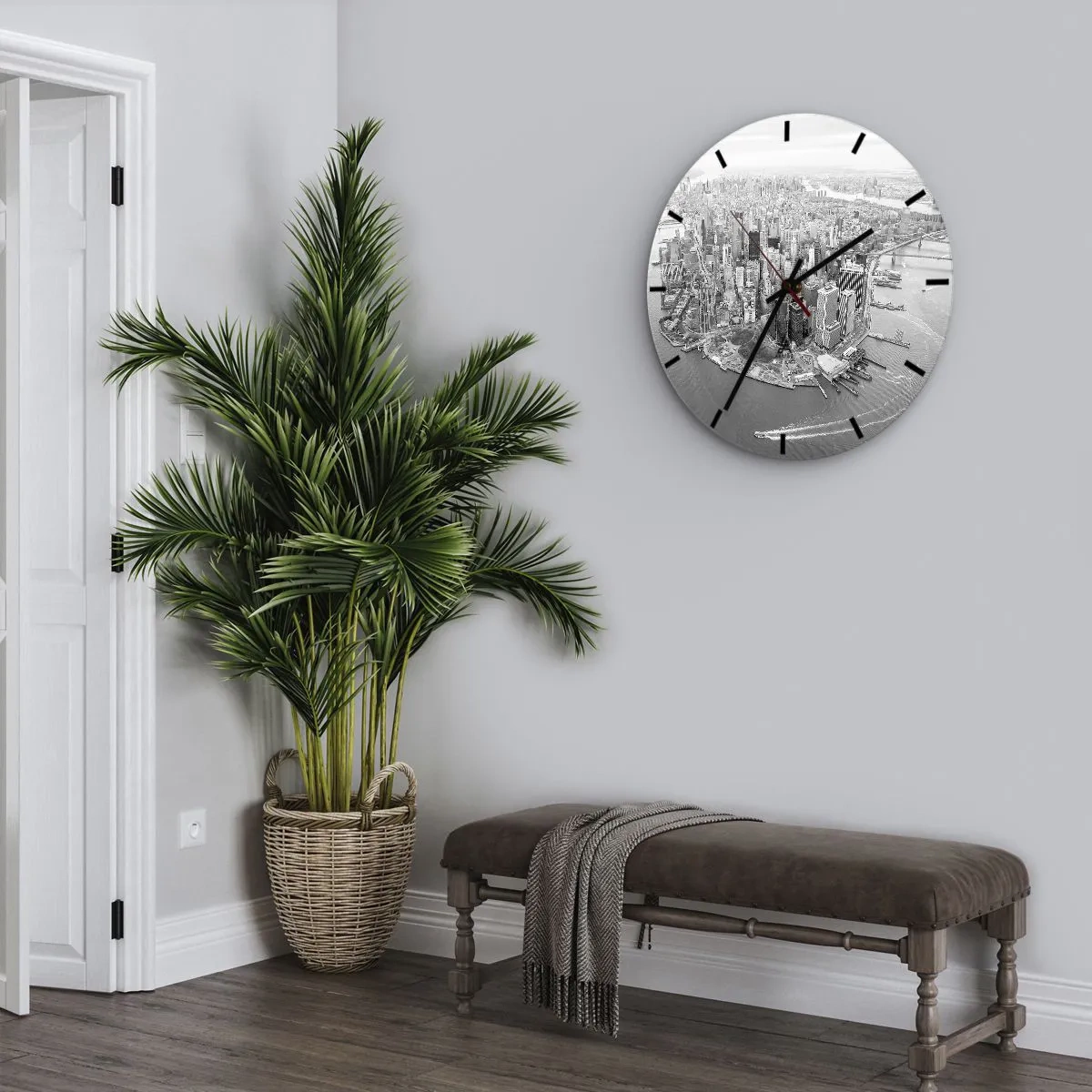 Wall clock - Clock on glass - A bird's eye view of the city in shades of black and white - 30x30cm - How Not to Love It? - Modern wall decoration for the living room, kitchen, and bedroom ARTTOR