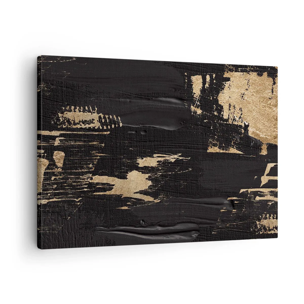 Canvas picture - Abstract composition in shades of black and gold - 70x50cm - Touch Mark - Modern wall decoration for the living room and bedroom ARTTOR