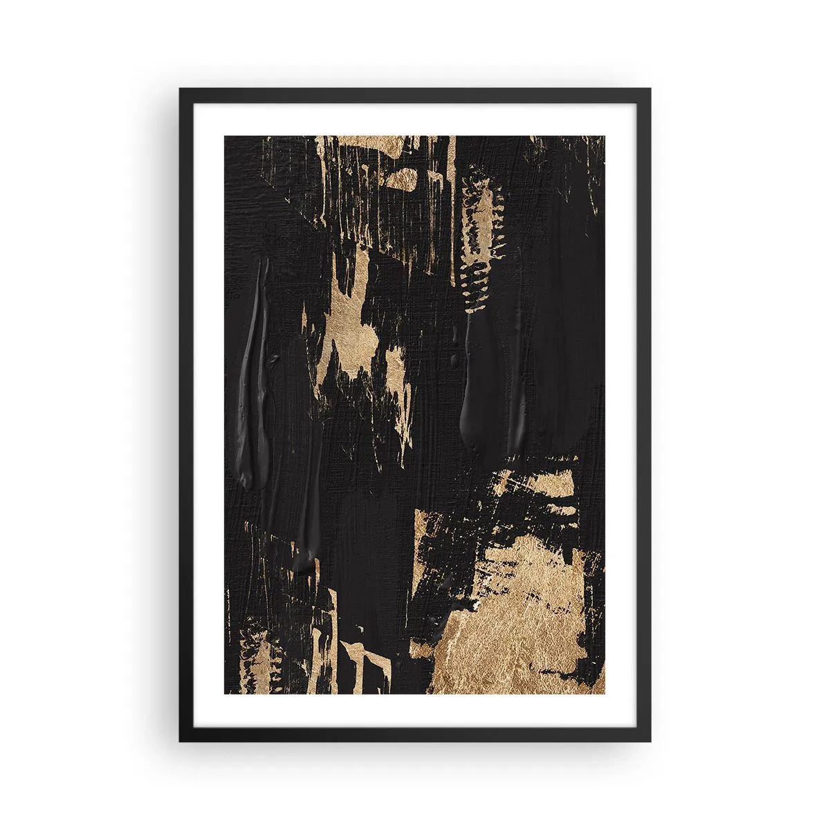 Poster in black frame - Abstract painting composition in black and gold - 50x70cm - Touch Mark - Modern wall decoration for the living room and bedroom ARTTOR