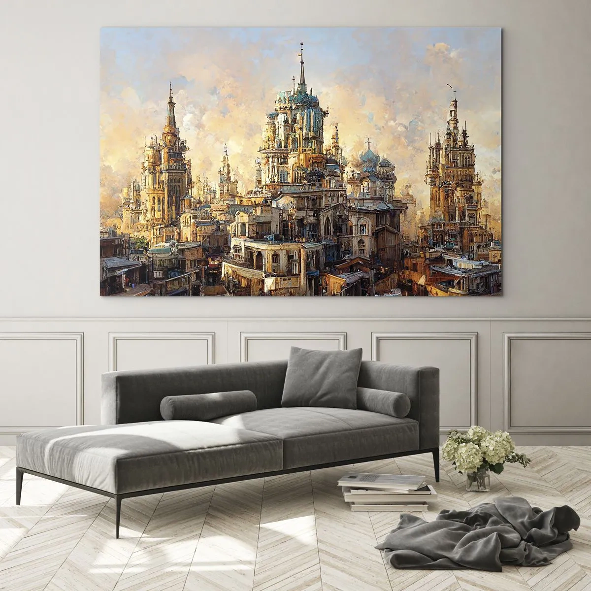 Glass picture - A fantastic panorama of the city with towers and palaces - 70x50cm - City of Cities - Modern wall decoration for the living room and bedroom ARTTOR