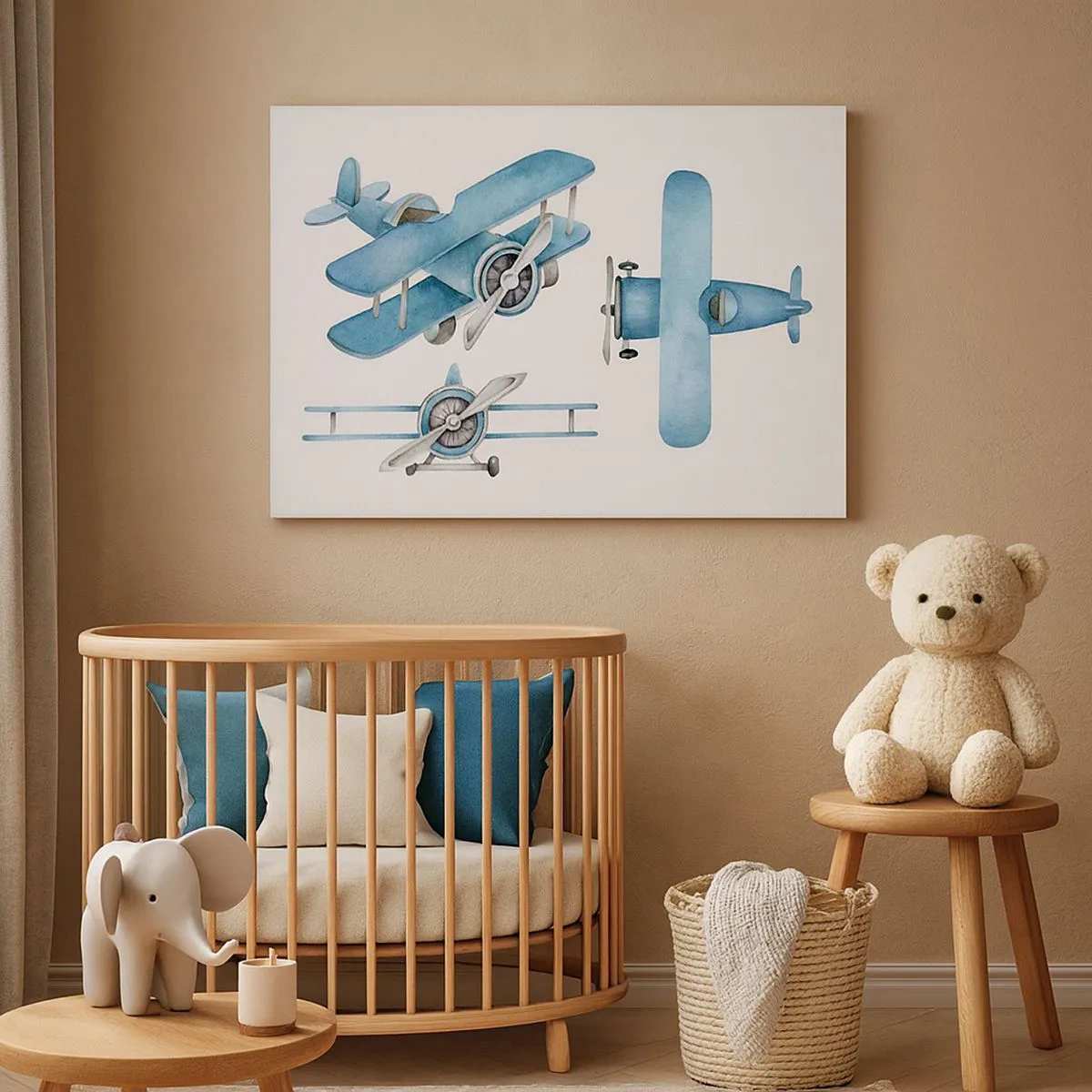 Canvas picture - Blue retro airplanes - 70x50cm - Born Winner - Modern wall decoration for the living room and bedroom ARTTOR