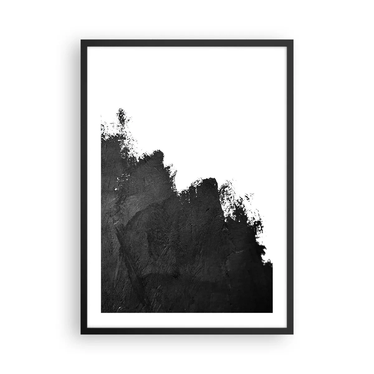 Poster in black frame - Minimalist abstraction with a black accent on a white background - 50x70cm - Elements: Earth - Modern wall decoration for the living room and bedroom ARTTOR