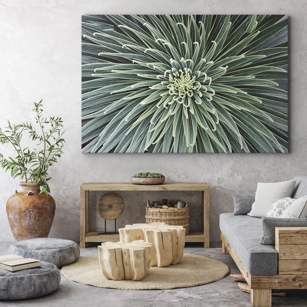 Canvas picture - Symmetrical arrangement of green leaves resembling a star - 70x50cm - Birth of a Star - Modern wall decoration for the living room and bedroom ARTTOR