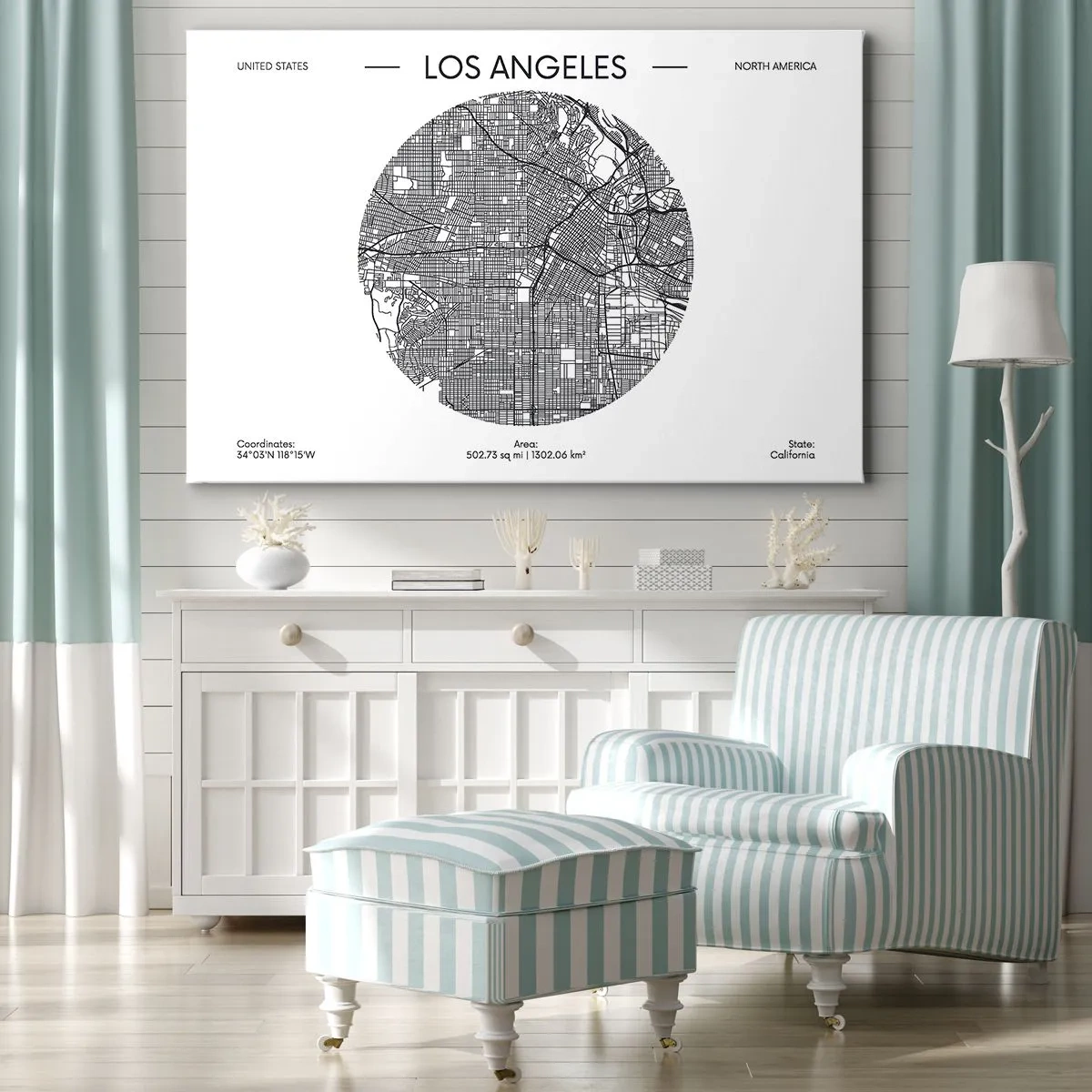 Canvas picture - A map of Los Angeles in a minimalist black and white style - 70x50cm - Anatomy of Los Angeles - Modern wall decoration for the living room and bedroom ARTTOR
