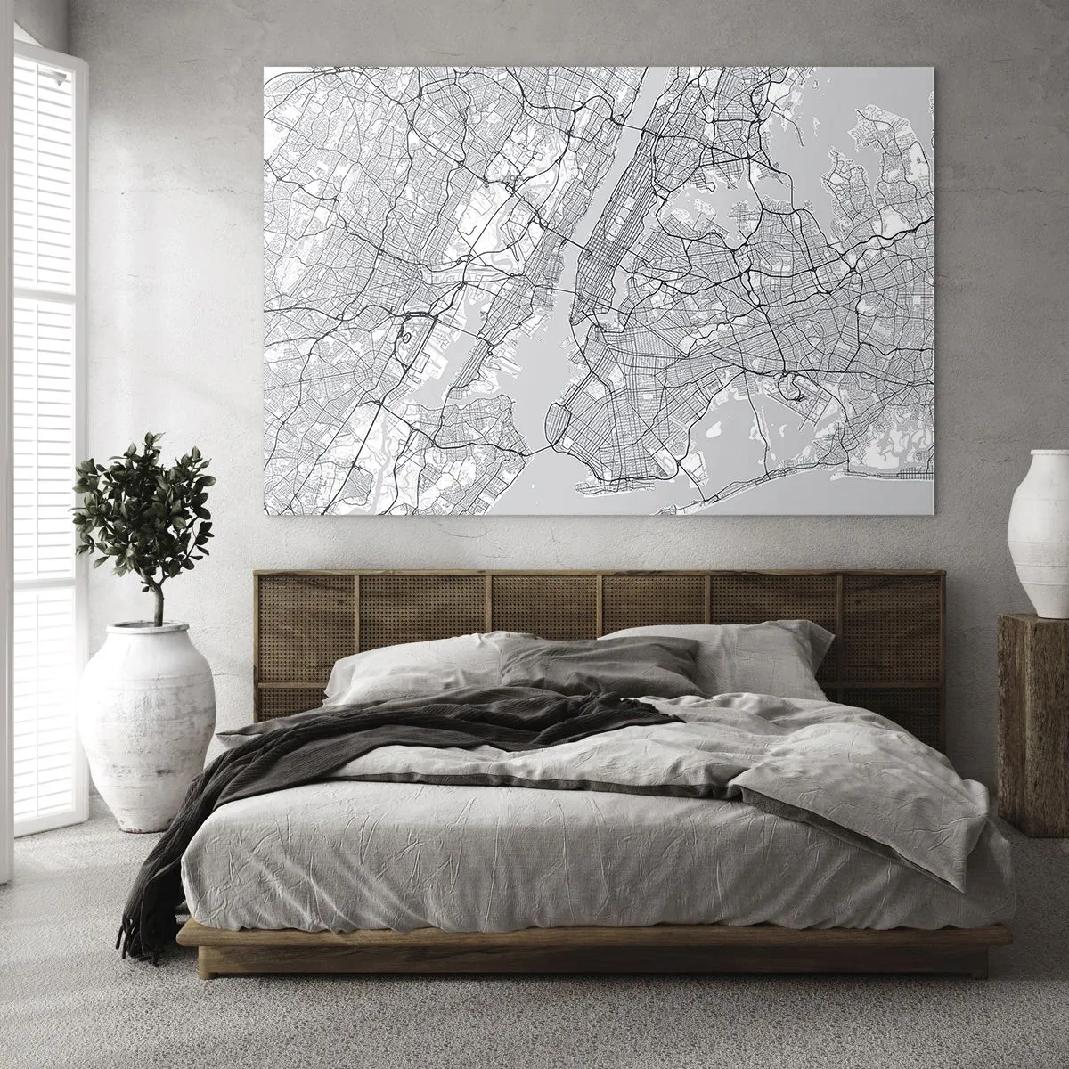 Glass picture - A map of big city streets and districts in monochromatic form - 70x50cm - Anatomy of Metropolis - Modern wall decoration for the living room and bedroom ARTTOR