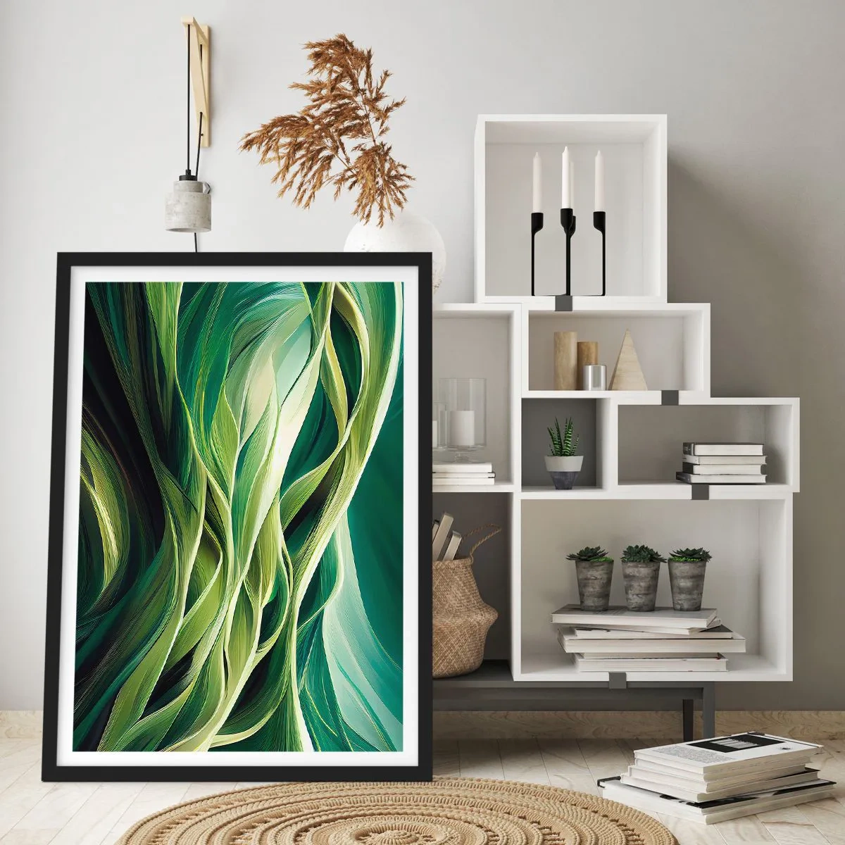 Poster in black frame - An abstract composition of organic, green shapes. - 50x70cm - Abstract Playing Green - Modern wall decoration for the living room and bedroom ARTTOR